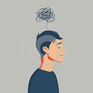 A sad man. Mental health and psychology concept. Depression. Vector illustration