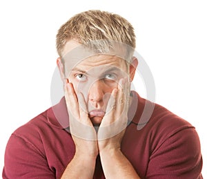 Sad Man Pulling on Face