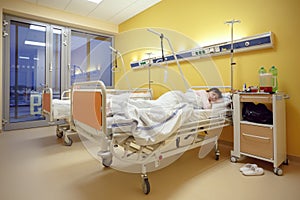 Sad middle-aged woman lying in hospital