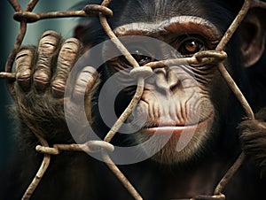 Sad monkey caged  Made With Generative AI illustration