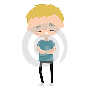Sad offended blond boy cartoon illustration