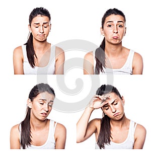 Sad, offended, unhappy, disappointed girl composite