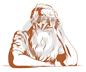 Sad old man isolated