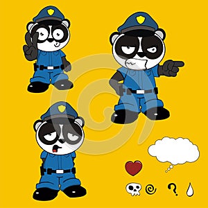 Sad panda bear cartoon with police man custome set collection