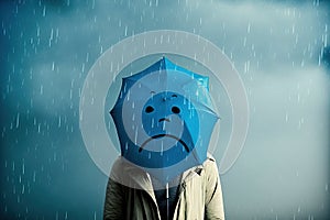 sad person standing in the rain on blue monday, the most depressing day of the year - generative AI