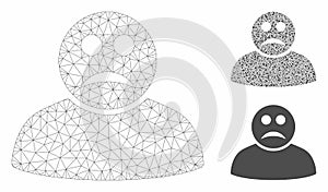 Sad Person Vector Mesh Wire Frame Model and Triangle Mosaic Icon