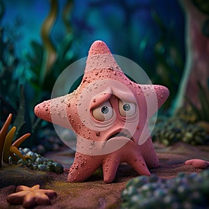 Sad Pink Starfish on Seabed