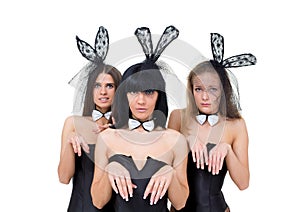 Sad playgirls wearing a bunny costumes