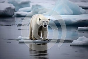 A sad polar bear on a small ice floe created with generative AI technology