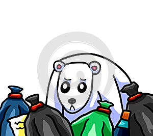 Sad Polar Bear Surrounded by Trash