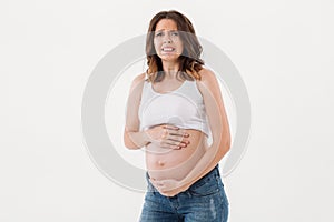 Sad pregnant woman with painful feelings