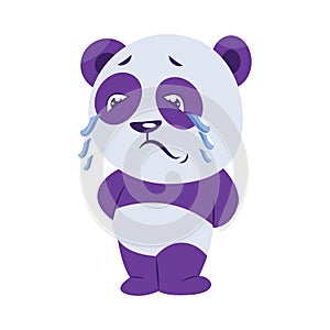 Sad purple and white panda crying vector illustration on a