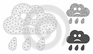Sad Rain Cloud Vector Mesh Wire Frame Model and Triangle Mosaic Icon