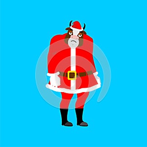 Sad Santa Bull Emoji. sorrowful Santa. Cow Christmas avatars