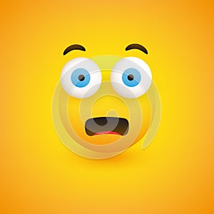Sad, Scared and Surprised Emoji with Wide Open Pop Out Eyes - Simple Emoticon for Instant Messaging on Yellow Background