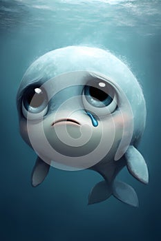 Sad Seal Underwater with Tearful Expression - Generative AI photo