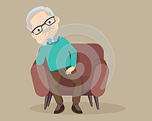 Sad Senior man sitting alone on sofa