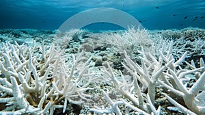 The sad sight of marine animals searching for food and shelter a the barren bleached coral