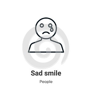 Sad smile outline vector icon. Thin line black sad smile icon, flat vector simple element illustration from editable people