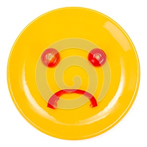 Sad smiley face made on plate
