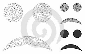 Sad Smiley Vector Mesh Wire Frame Model and Triangle Mosaic Icon