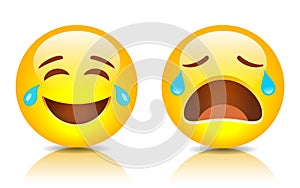 Sad and smiling emoji, vector cartoon