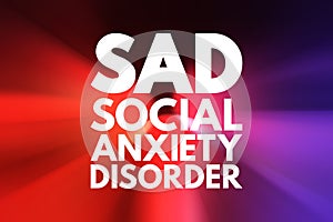 SAD - Social Anxiety Disorder acronym, concept background