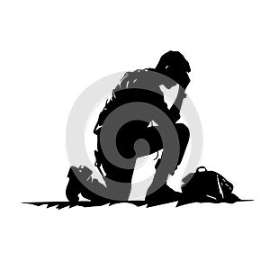Sad soldier silhouette vector, military concept. AI generated illustration