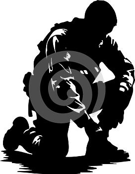 Sad soldier silhouette vector, military concept. AI generated illustration