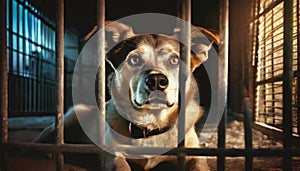 Sad Stray Dog in the Cage in a Stray Dog - Generative Ai