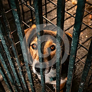 Sad Stray Dog in the Cage in a Stray Dog - Generative Ai