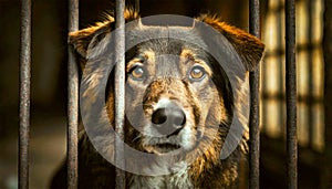 Sad Stray Dog in the Cage in a Stray Dog - Generative Ai