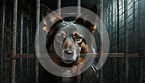 Sad Stray Dog in the Cage in a Stray Dog - Generative Ai