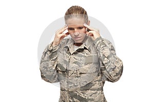 Sad and stressed female airman photo