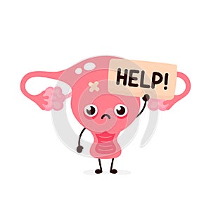 Sad suffering sick cute human uterus