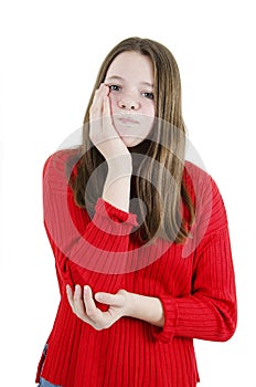 Sad teenage girl with tooth pain. Dental problem - adorable girl suffering from toothache.