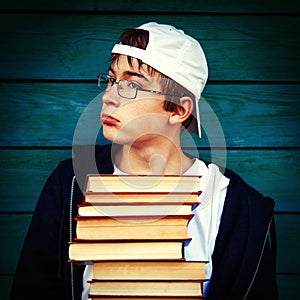 Sad Teenager with a Books