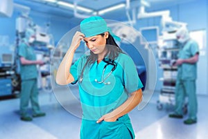 Sad thinker surgeon woman