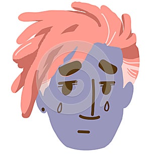 Sad tired cry face diversity people head icon hadn drawing illustration