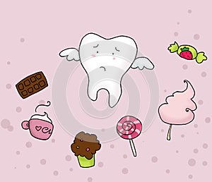 Sad tooth and sweets photo
