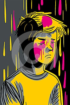 Sad troubled child. Bullying, depression, stress and frustration concept