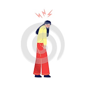 Sad Unhappy Girl in Casual Clothing with Lightning over Her Head, Depression, Stress Vector Illustration