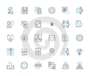 Sad unhappy linear icons set. Despondent, Miserable, Somber, Disconsolate, Melancholy, Sorrowful, Dejected line vector