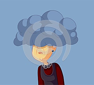 Sad Unhappy Senior Woman Feeling Depressed Vector Illustration