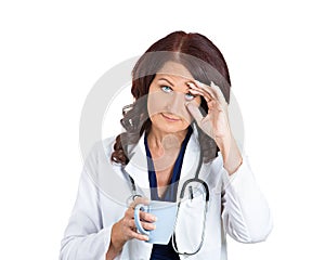 Sad unhappy sleepy female health care professional