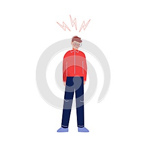 Sad Unhappy Young Man with Lightning over His Head, Depression, Stress Vector Illustration