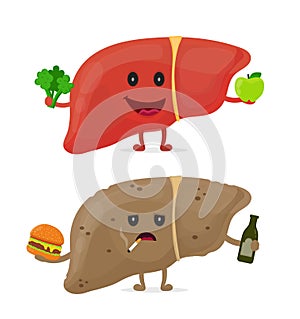 Sad unhealthy sick liver with bottle