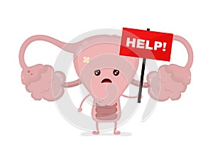 Sad unhealthy sick uterus with nameplate