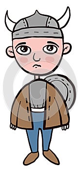 Sad viking boy, illustration, vector