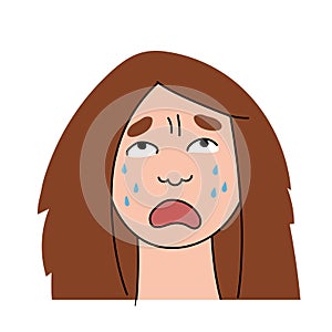 Sad woman cries with pain and grief. Sobbing girl flat character sheds tears, expresses the emotions of misfortune and despair .